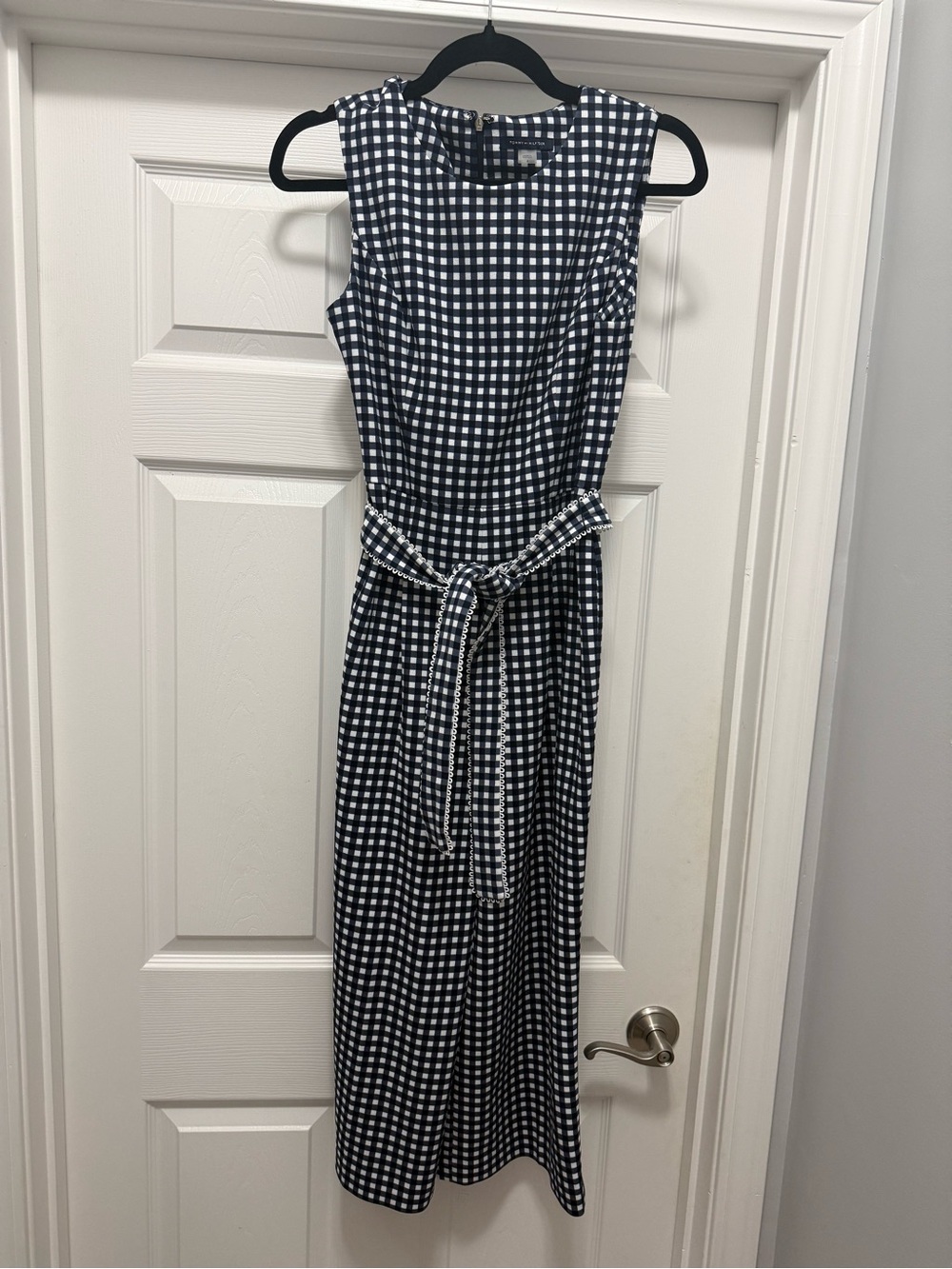 Tommy Hilfiger Navy and White Gingham Jumpsuit with Tie Waist